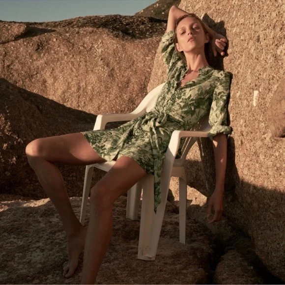 Zara Green Leaf Print Mini Dress - Picture 6 of 7